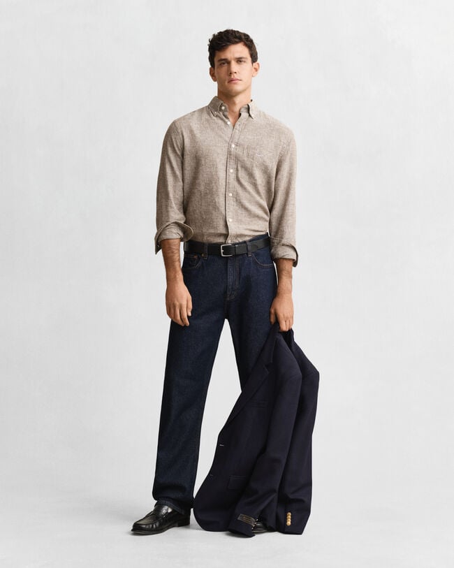 Camisa de linho e algodão regular fit