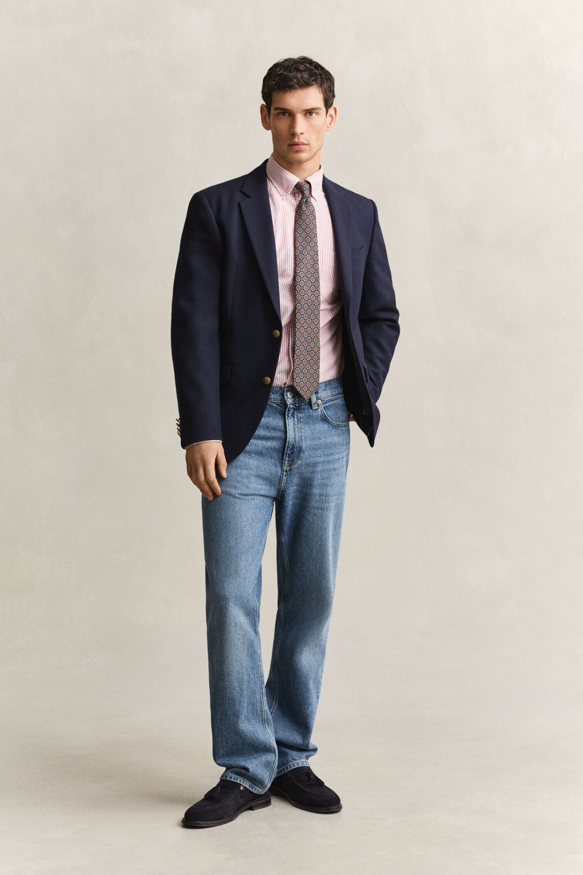 Camisa Oxford às riscas finas Classic