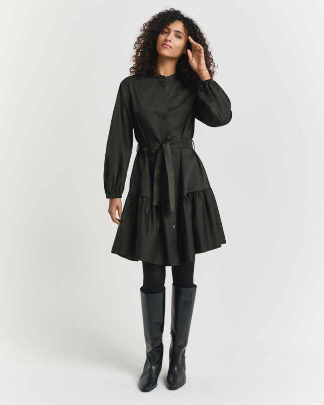 Vestido de manga comprida em algodão acetinado