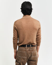 Camisola de malha com meio fecho de correr em lã de merino extrafina