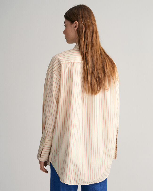 Camisa em popelina às riscas com punhos altos oversized