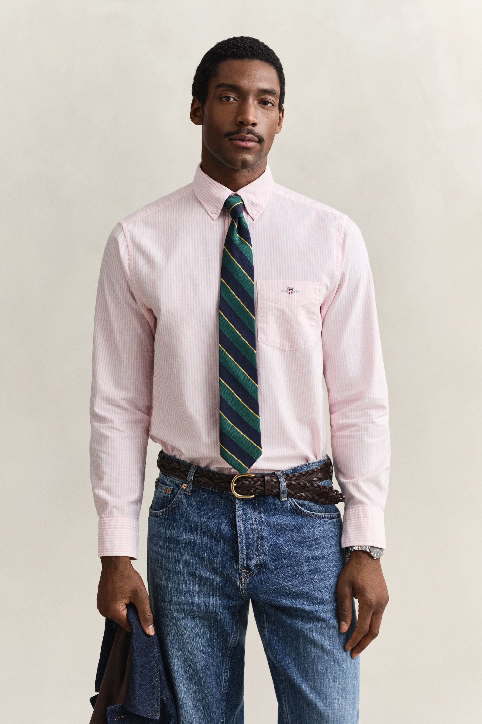 Camisa Oxford às riscas finas Classic