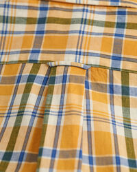 Camisa de manga curta em linho e algodão com padrão de xadrez regular fit