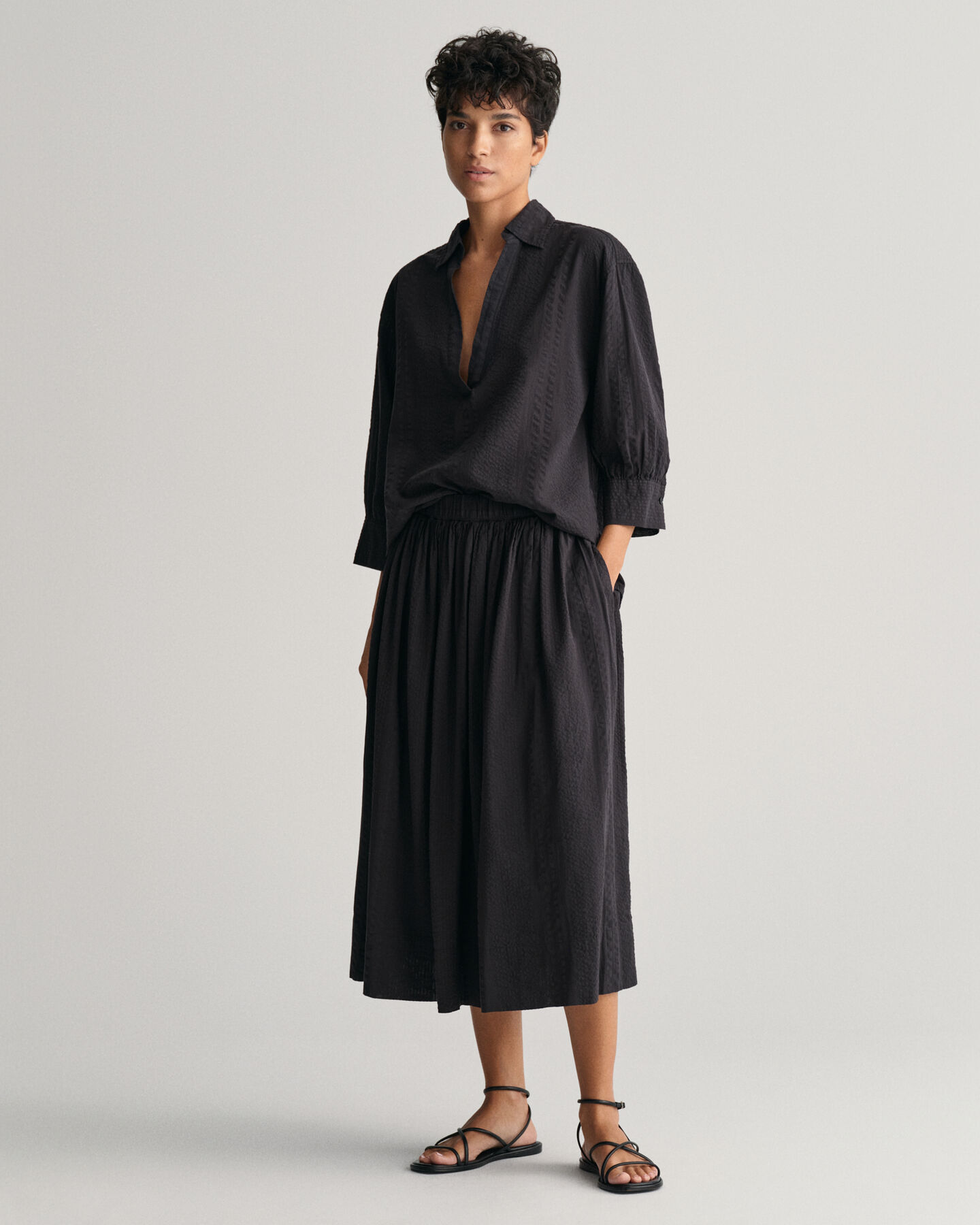 Camisa Popover &agrave;s riscas Seersucker relaxed fit