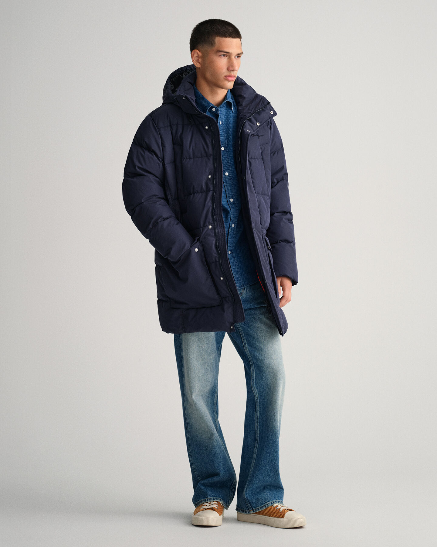 Blusão de penas comprido Alta