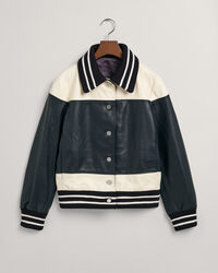 Casaco em pele com bloco de cor