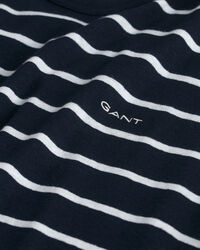 T-shirt em linho e algod&atilde;o &agrave;s riscas