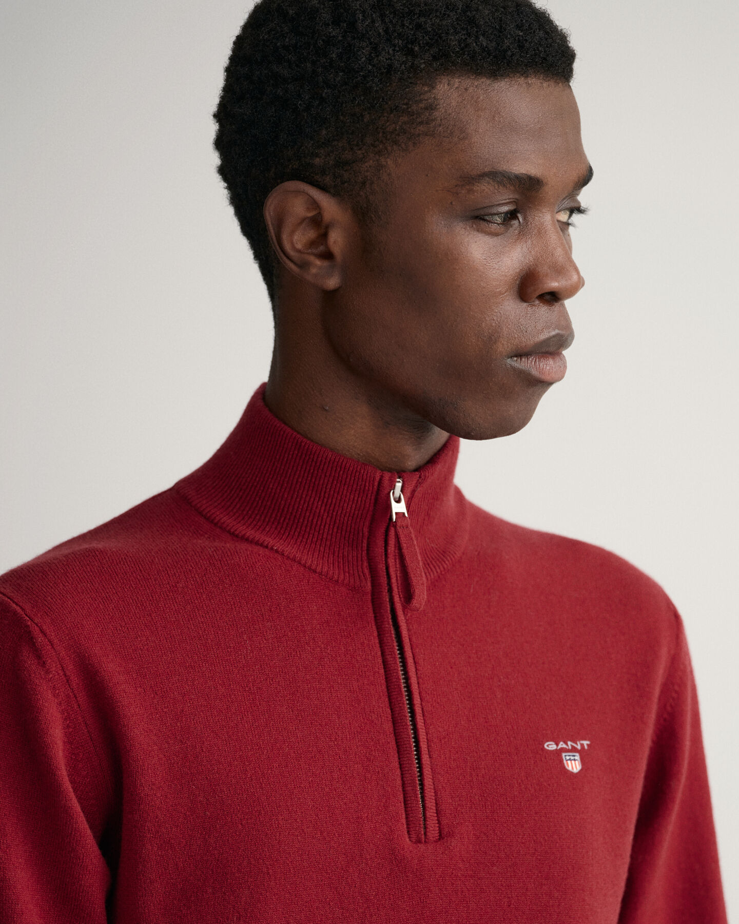 Pulover com meio fecho em lã extrafina