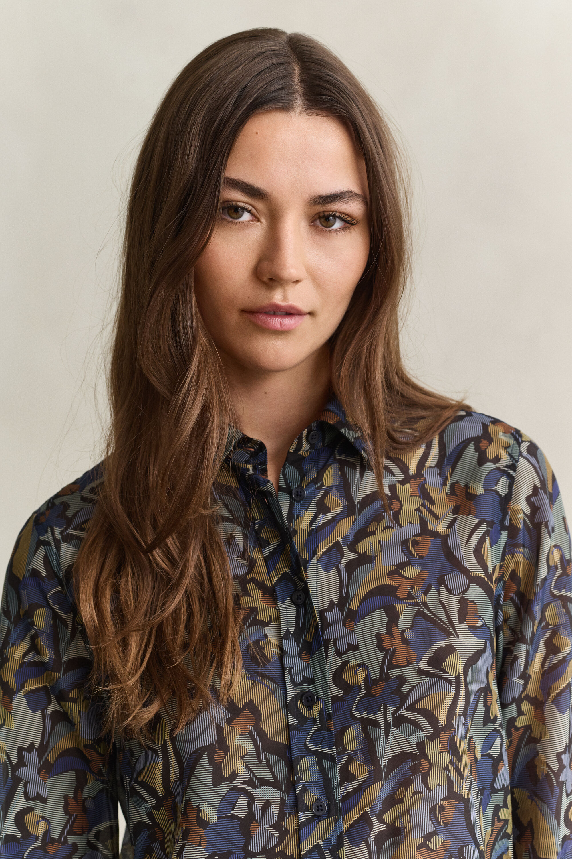 Camisa em seda e algodão com estampado