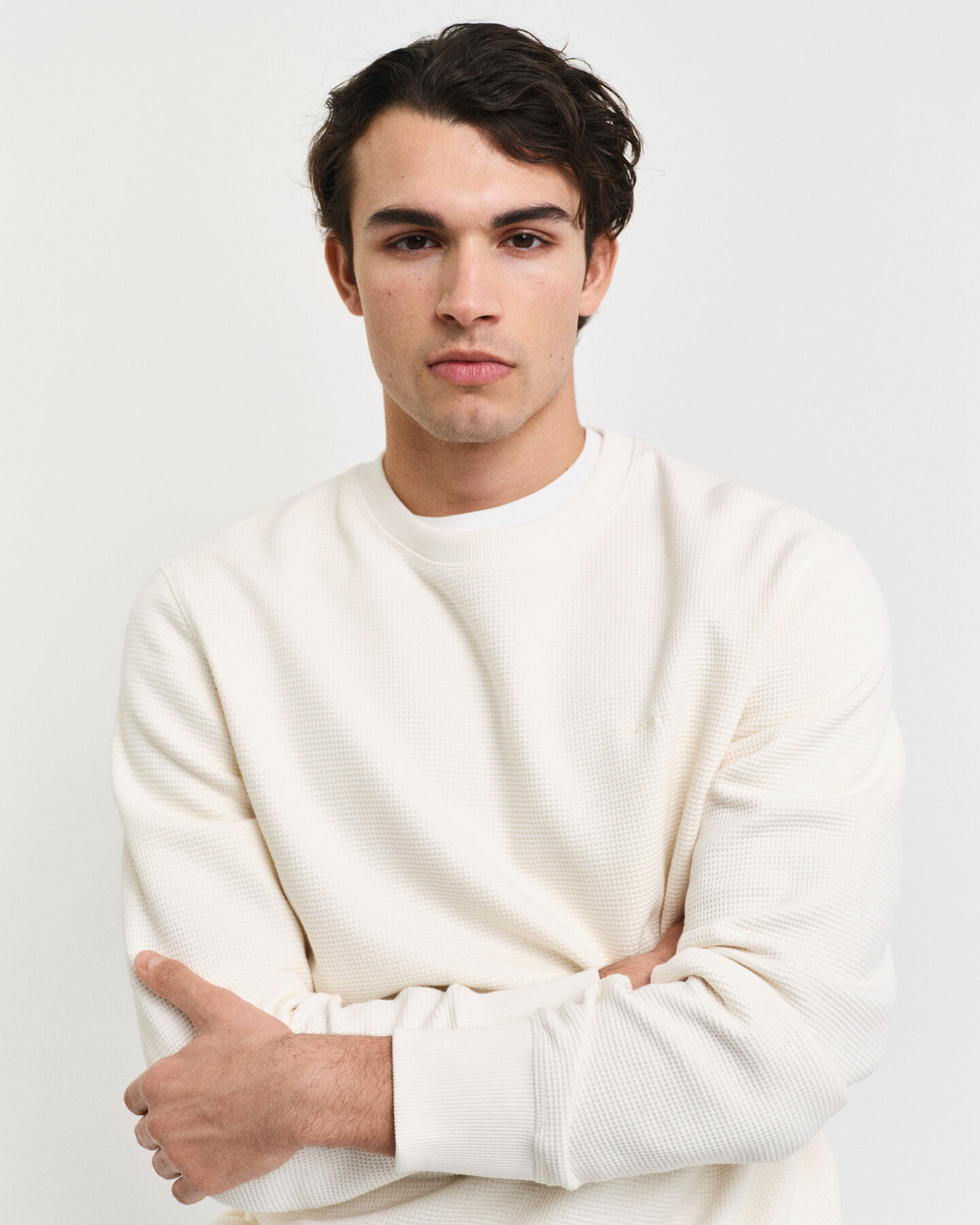 Sweatshirt com decote redondo Waffle Textured