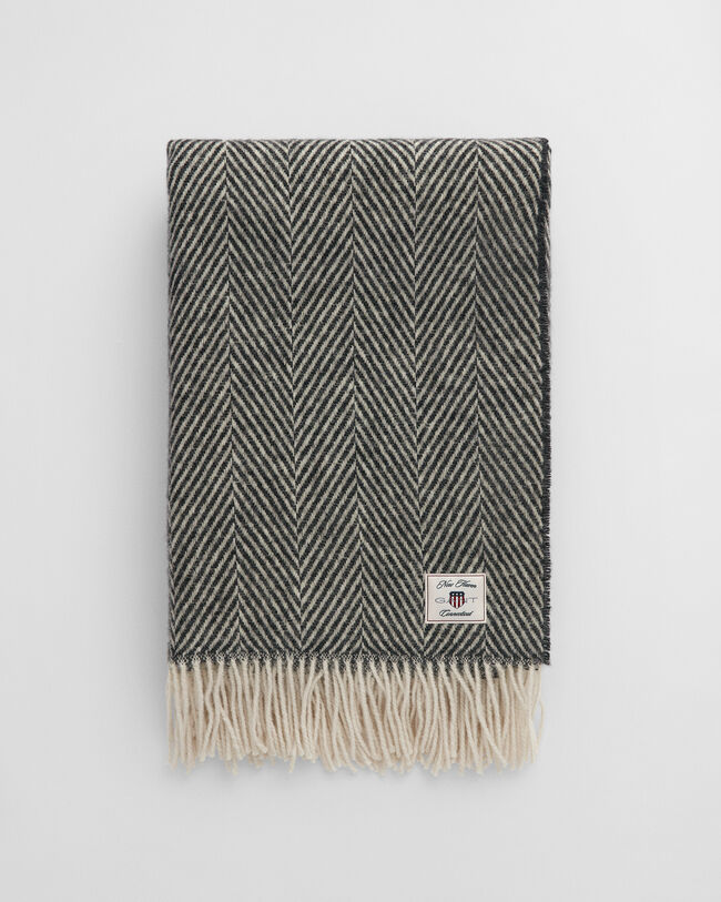 Manta decorativa em lã com padrão espinha de peixe