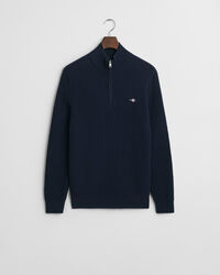 Camisola de malha com meio fecho em algodão texturizado