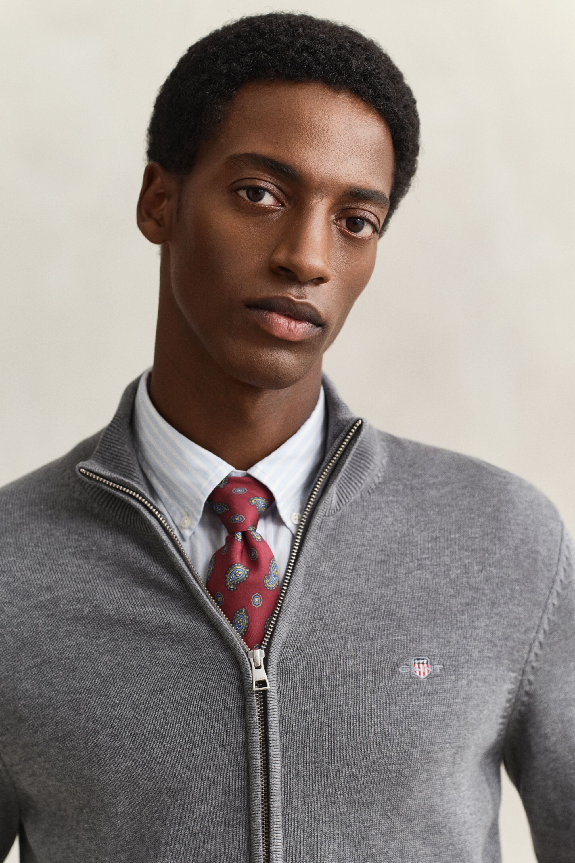 Casaco de malha com fecho de correr Casual Cotton