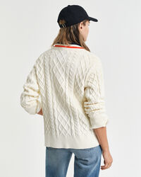 Casaco de malha entran&ccedil;ada contrastante