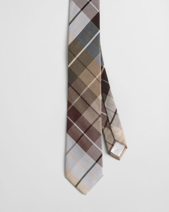 Gravata em seda e algodão com padrão de xadrez