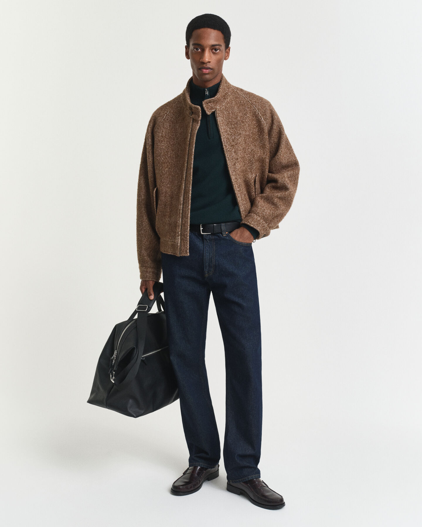 Camisola de malha com meio fecho em lã extrafina