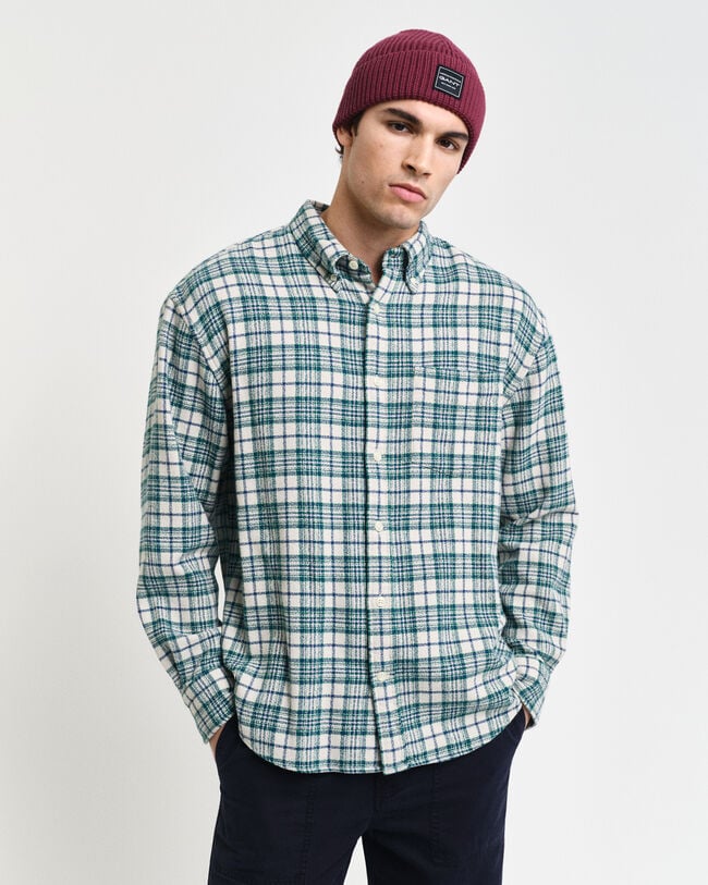 Camisa em padrão de xadrez texturizado oversized