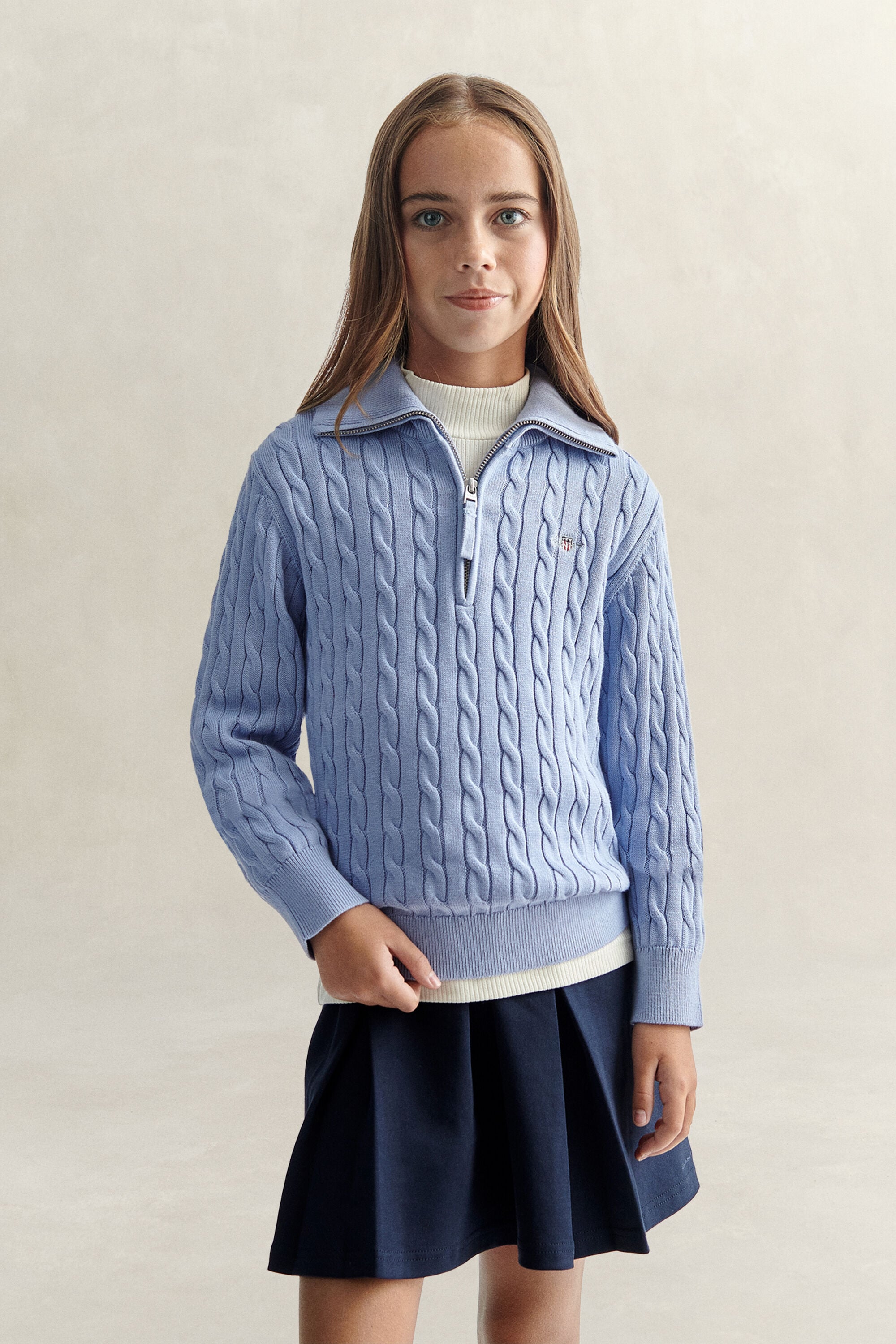 Camisola em malha entrançada com meio fecho de correr Teen Girls