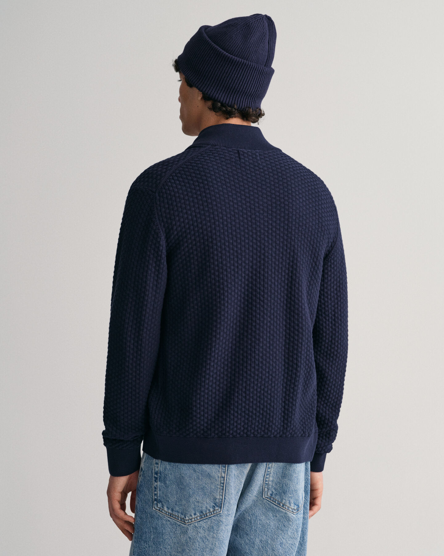 Casaco de malha com fecho de correr em algod&atilde;o texturizado