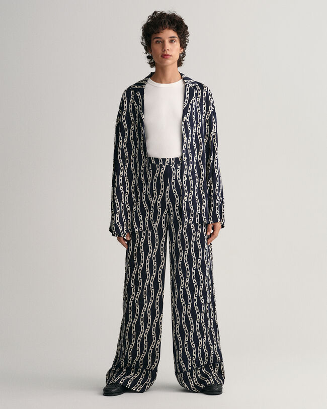 Calças de ganga com estampado Chain e perna larga