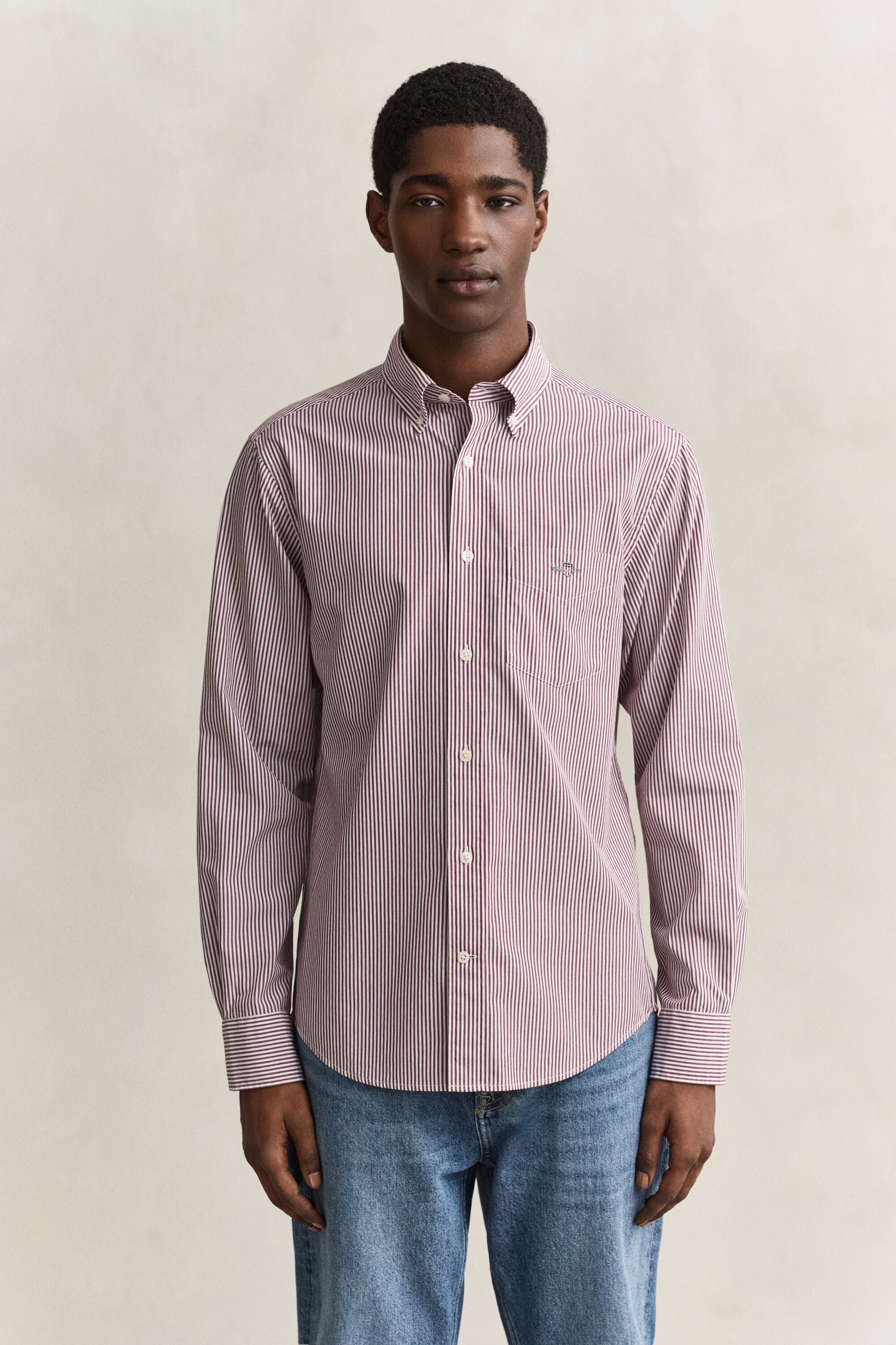 Camisa em popelina às riscas Classic regular fit