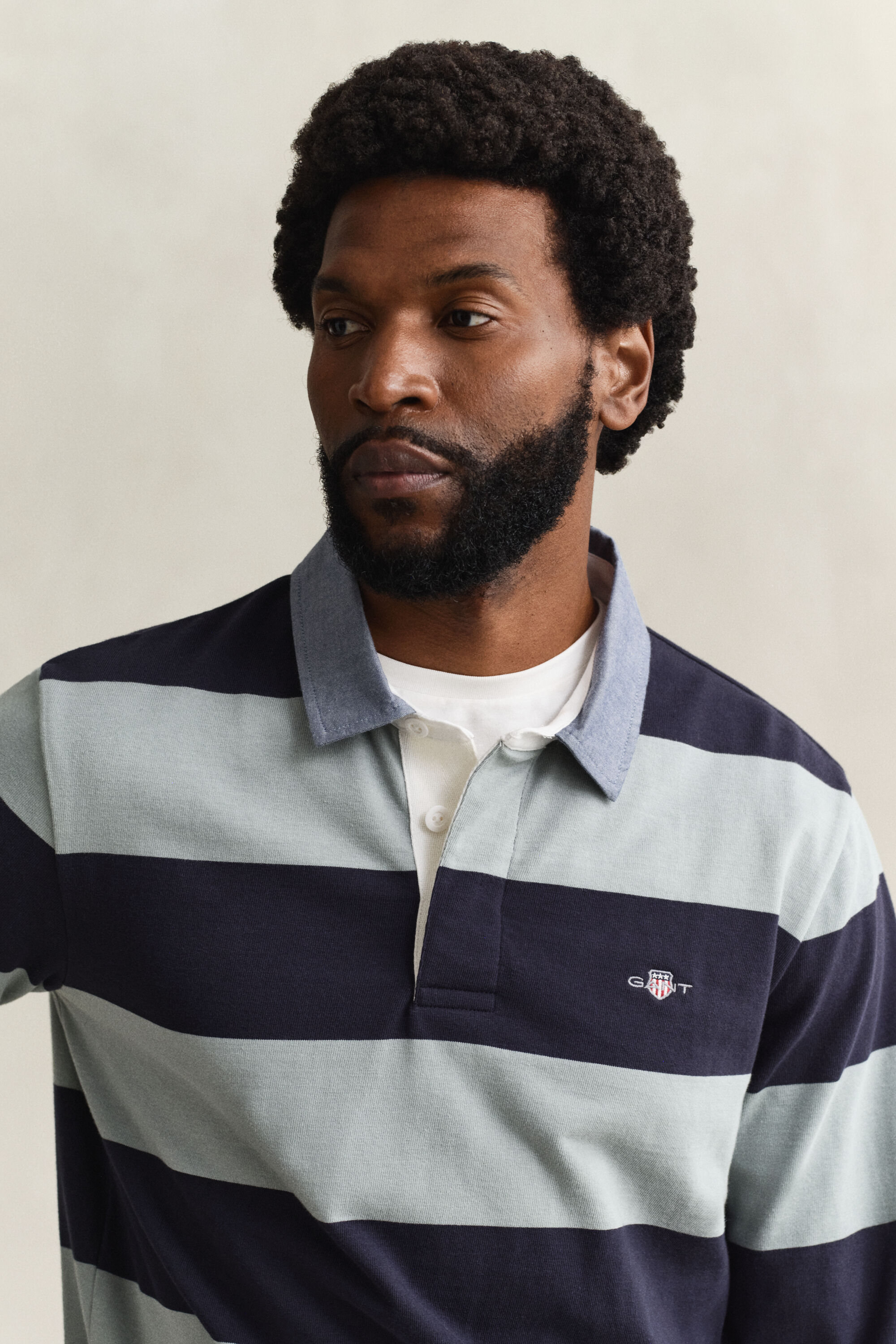 Heavy Rugger às riscas com colarinho em chambray