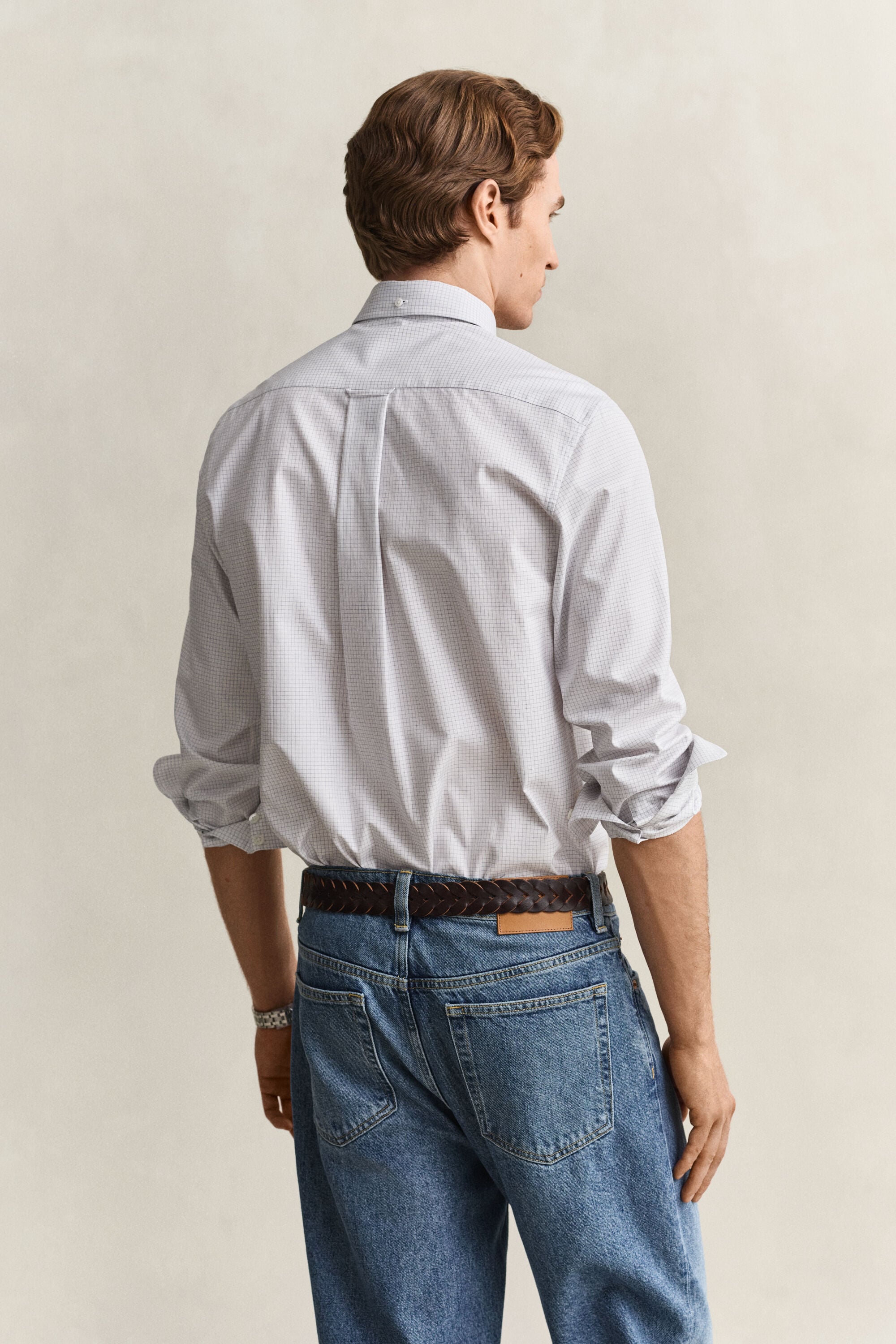 Vestido-camisa em sarja com padrão ao xadrez