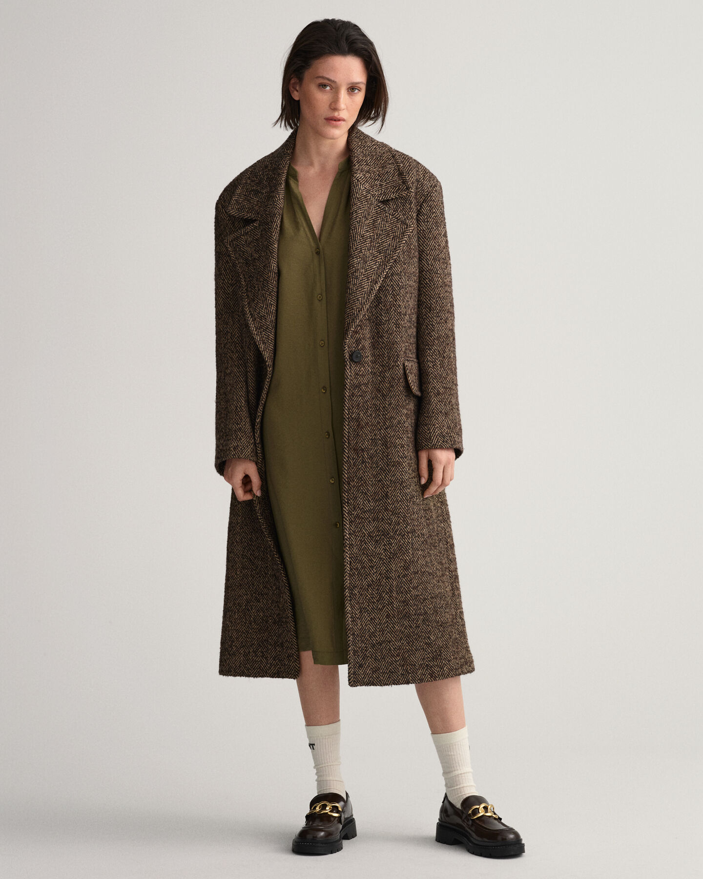 Vestido-camisa com gola estilo mao