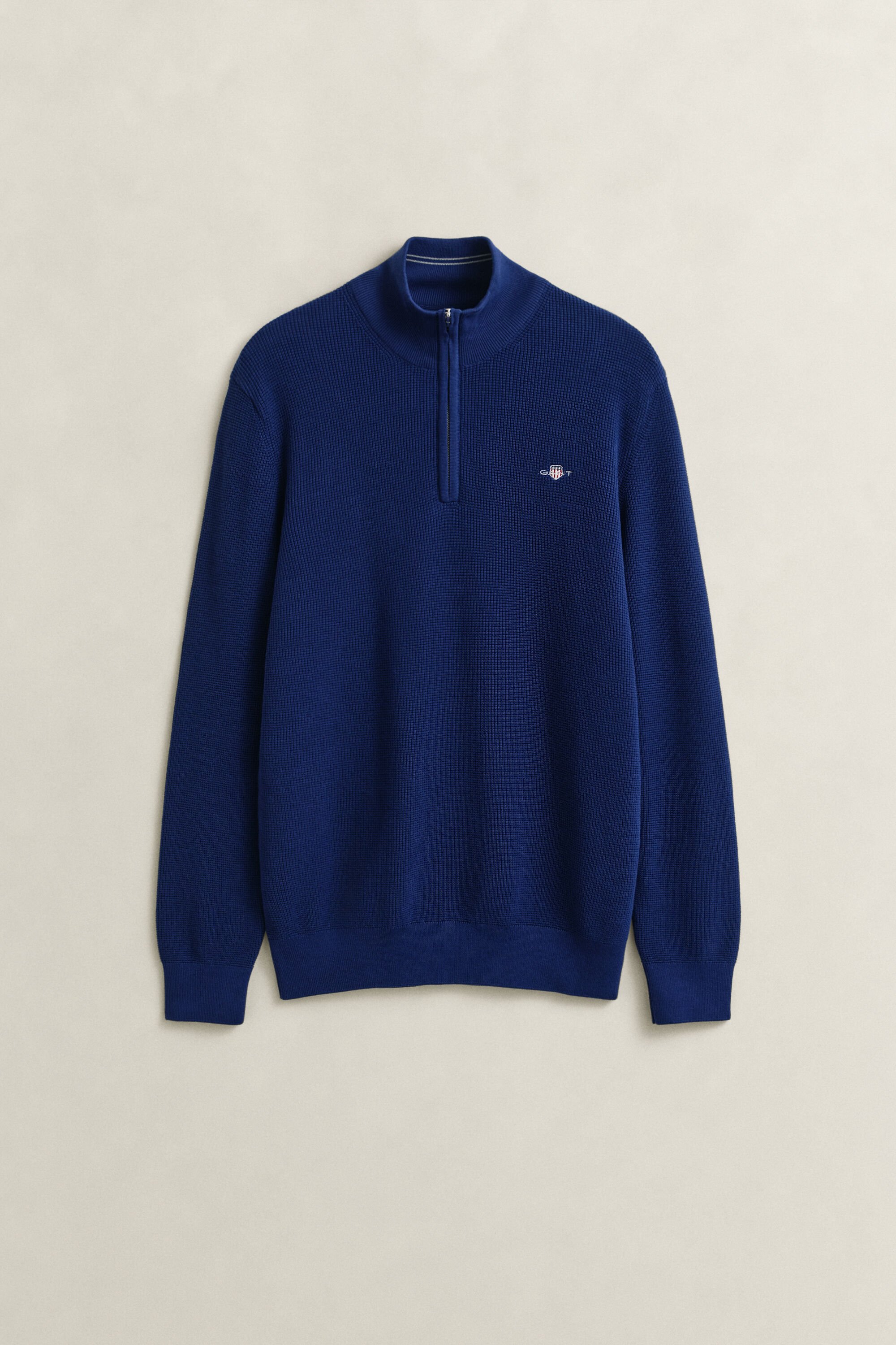 Camisola de malha com meio fecho em algodão texturizado