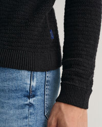 Pulover com decote redondo em linho e algod&atilde;o Textured