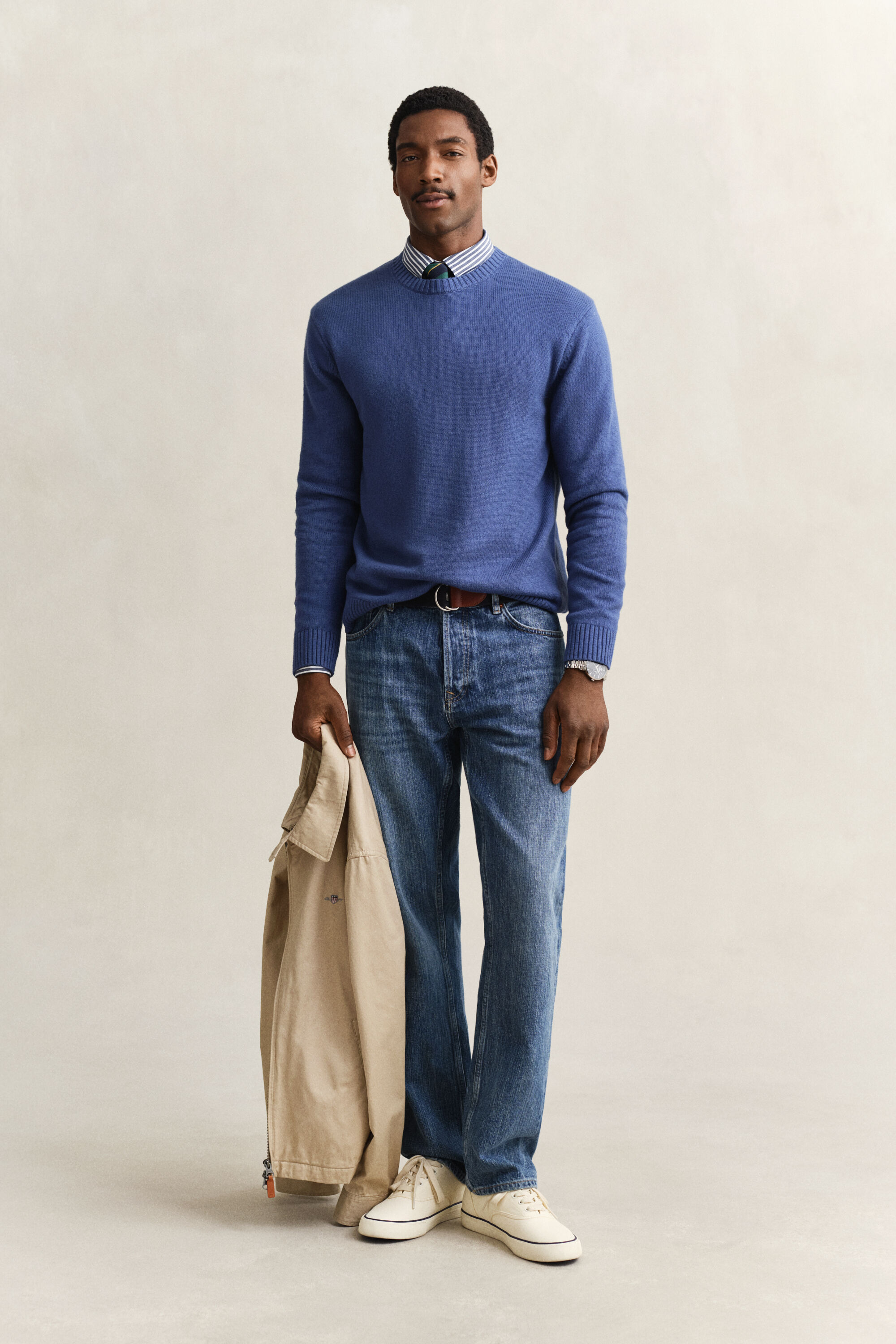 Camisola de malha com decote redondo em mistura de algodão