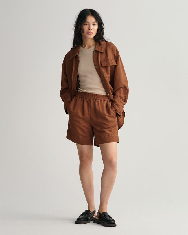 Calções pull-on em linho e viscose