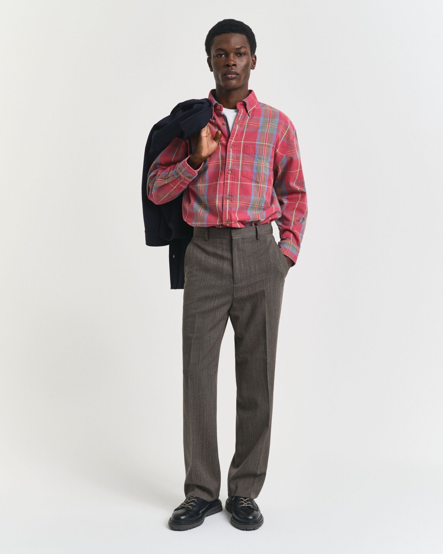 Camisa em sarja com padrão de xadrez com lavagem oversized