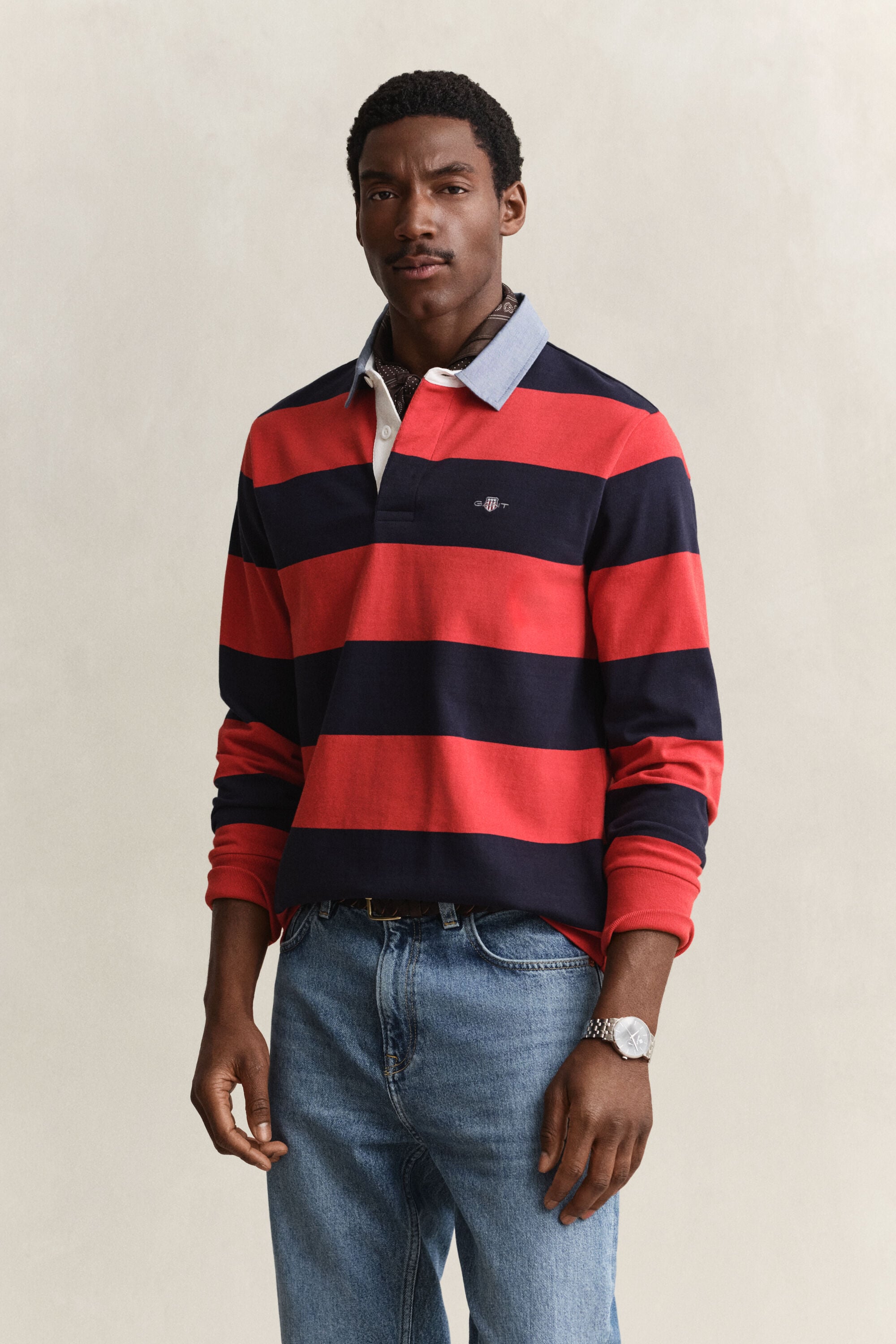 Heavy Rugger às riscas com colarinho em chambray