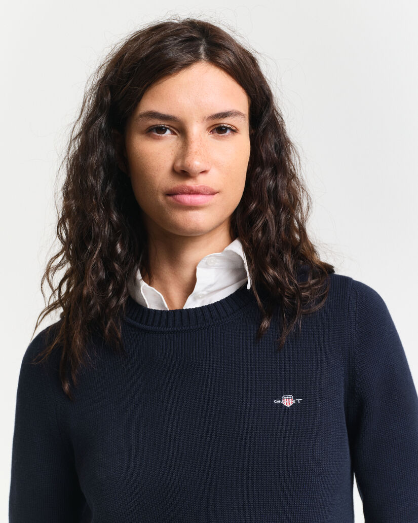 Camisola de malha com decote redondo clássica em algodão