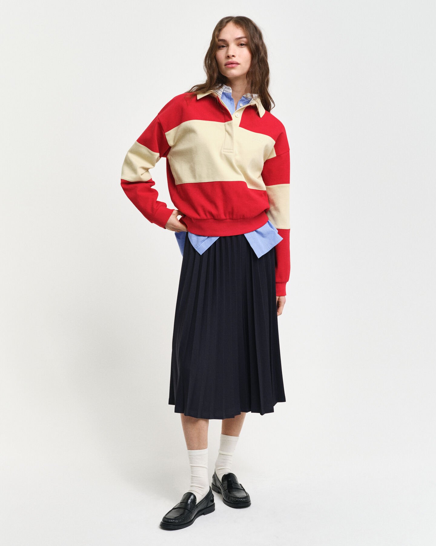 Rugger em algodão piqué com bloco de cor texturizado