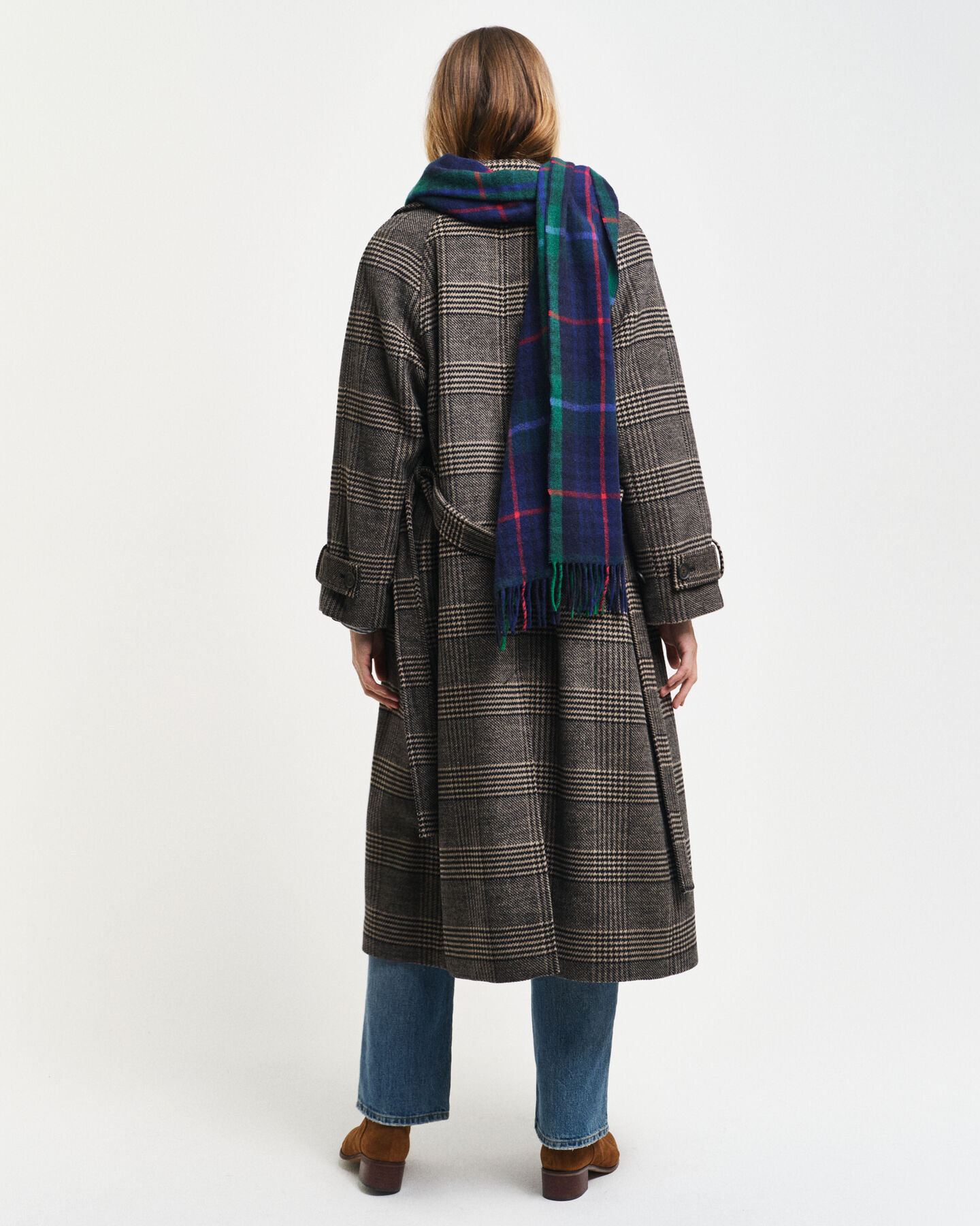 Gabardina em lã com padrão de xadrez