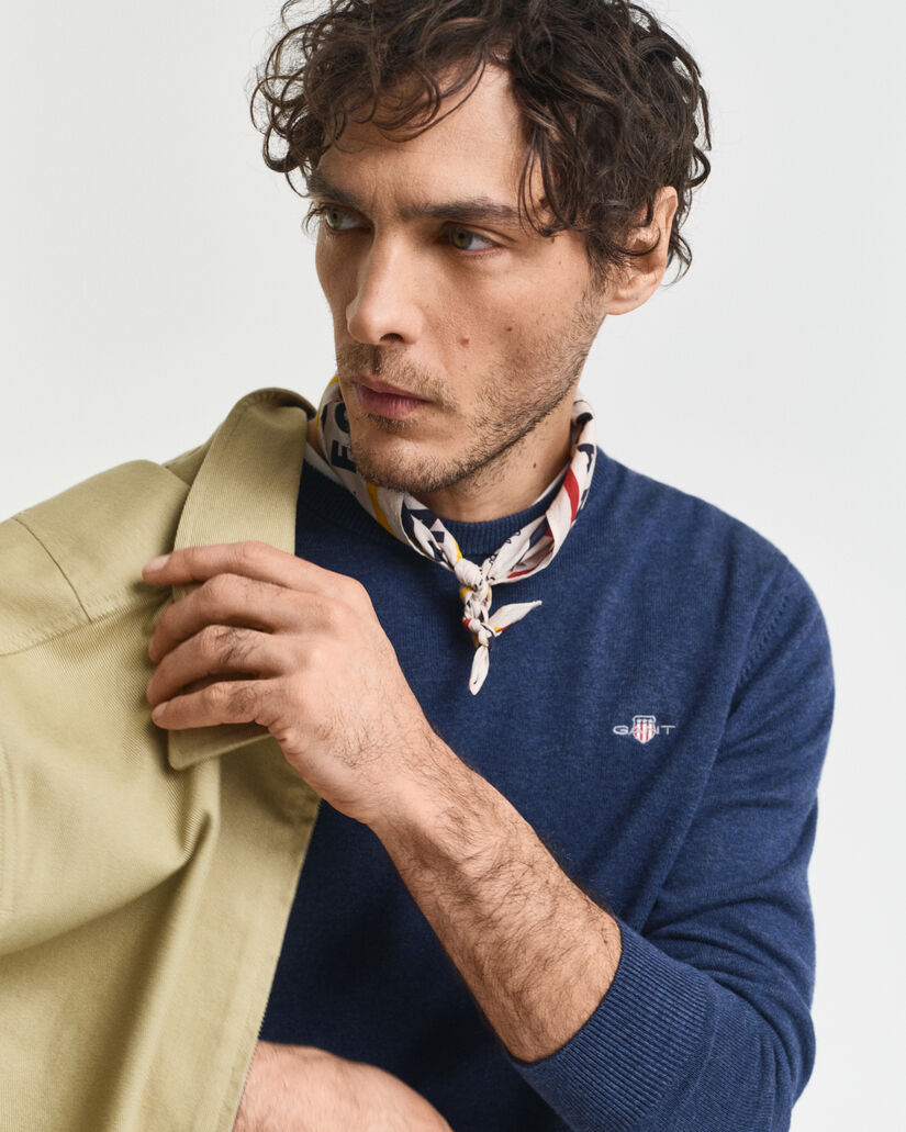 Camisola de malha com decote redondo clássica em algodão