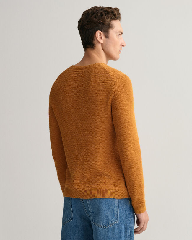 Pulover com decote redondo em linho e algod&atilde;o Textured