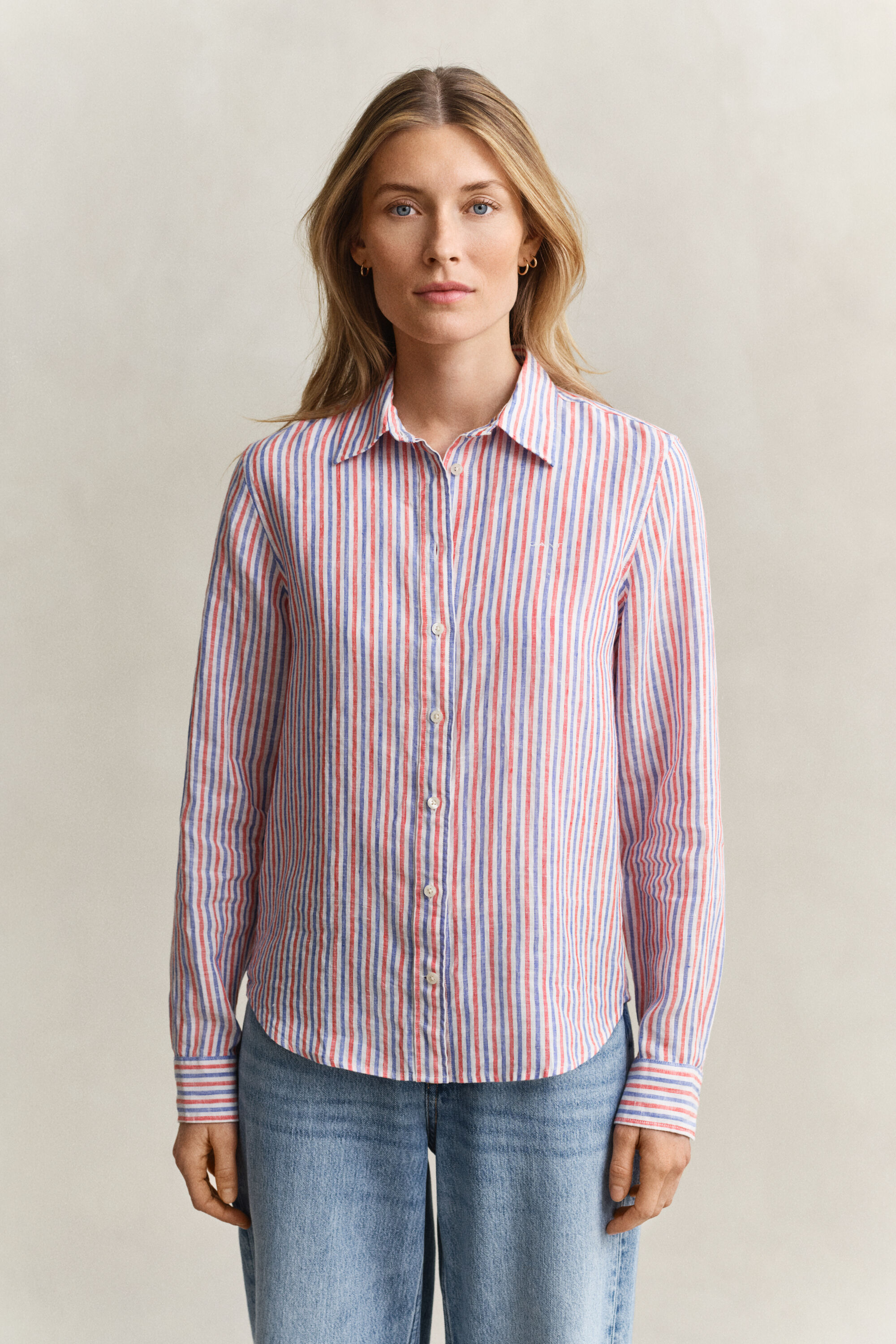 Camisa de linho às riscas regular fit