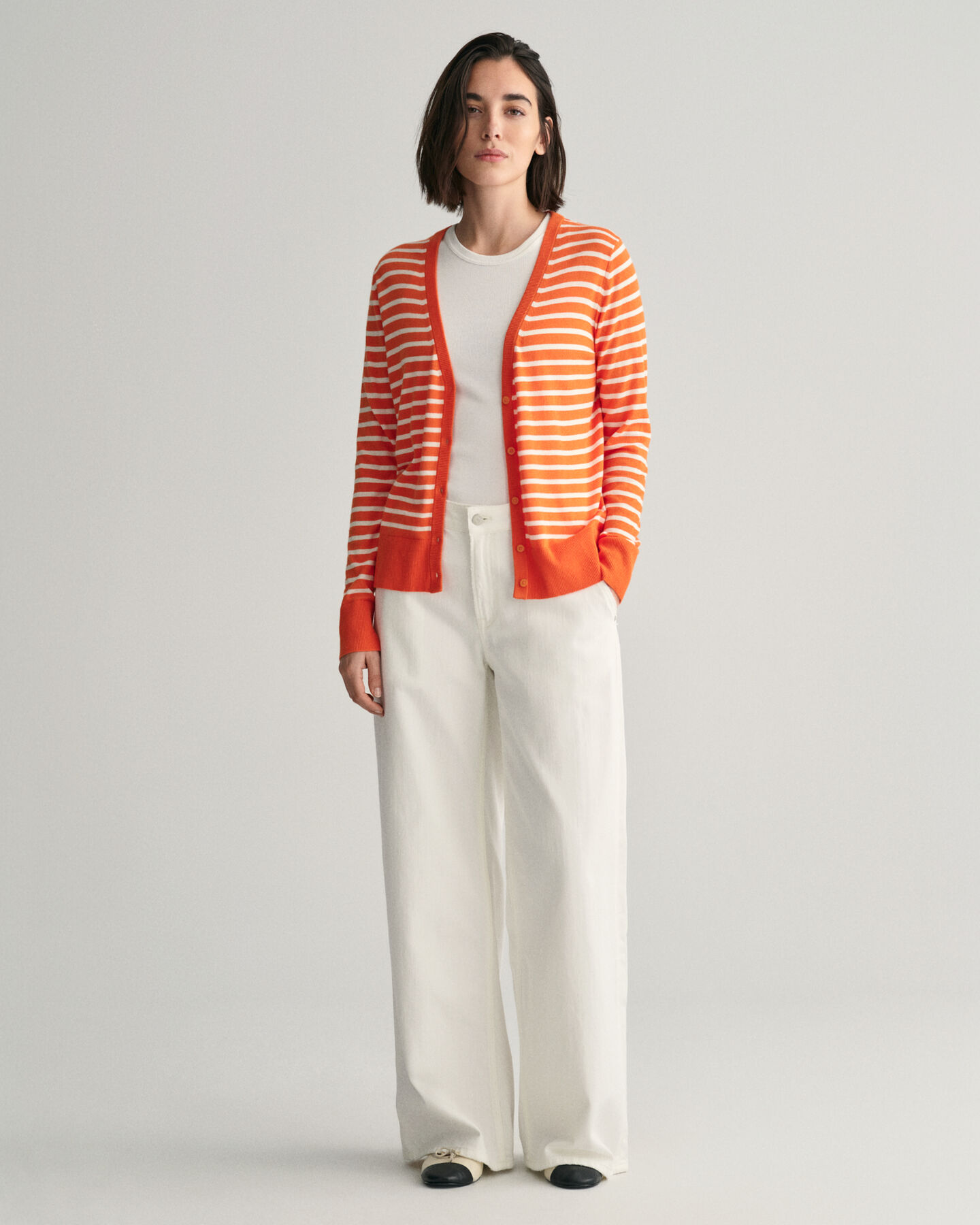 Casaco de malha fina &agrave;s riscas