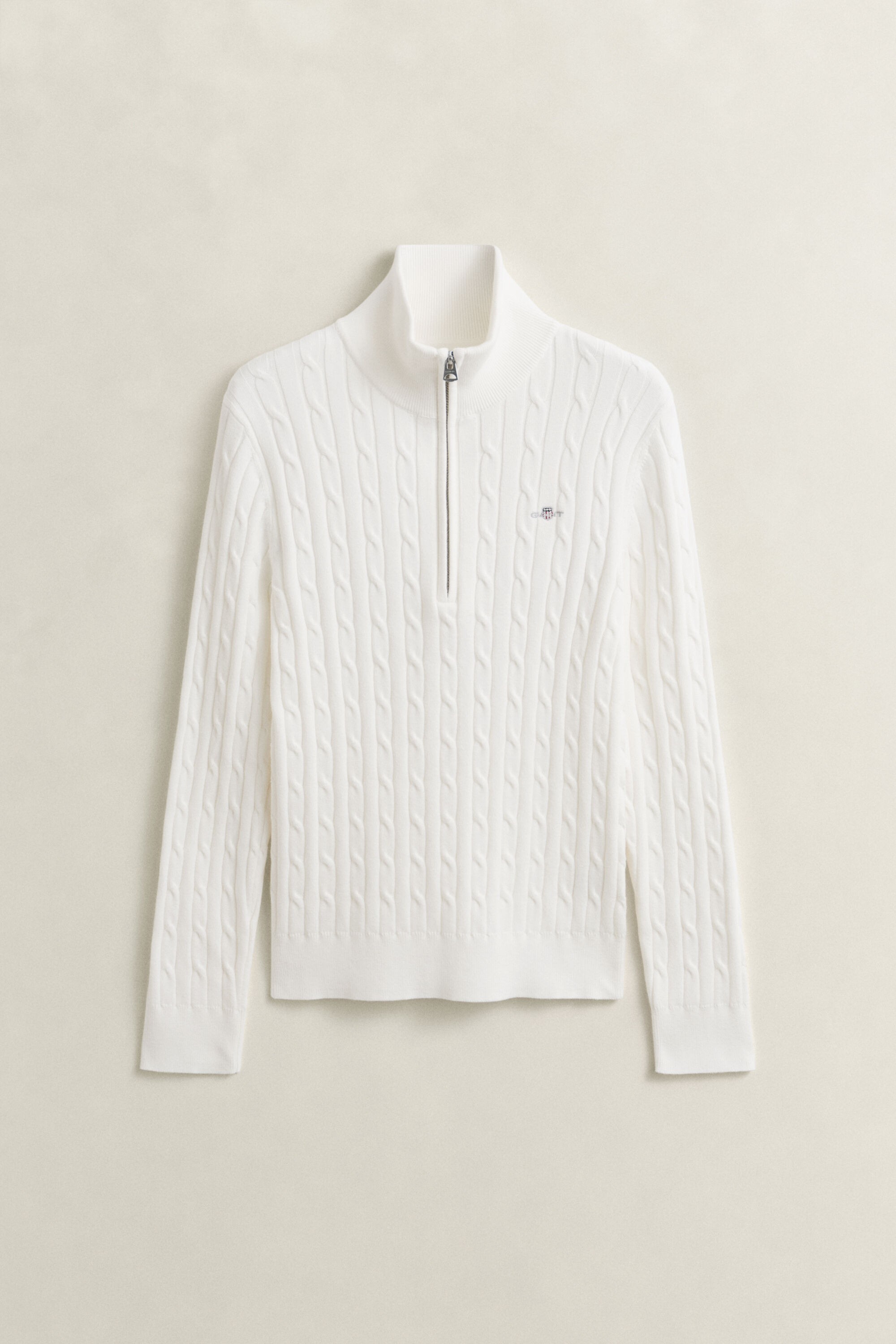 Camisola em malha entrançada com meio fecho de correr