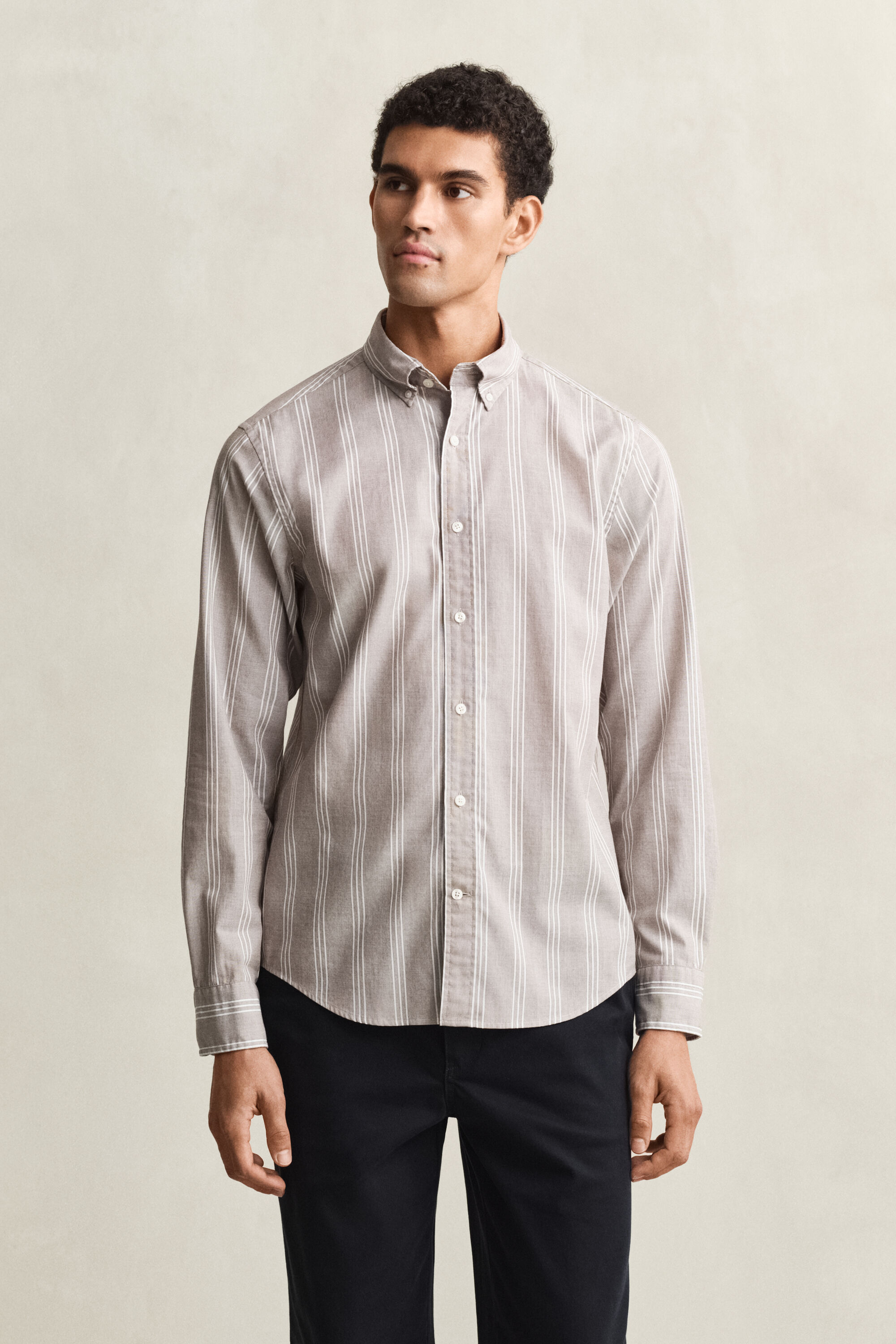 Camisa em popelina às riscas Fil-à-Fil regular fit