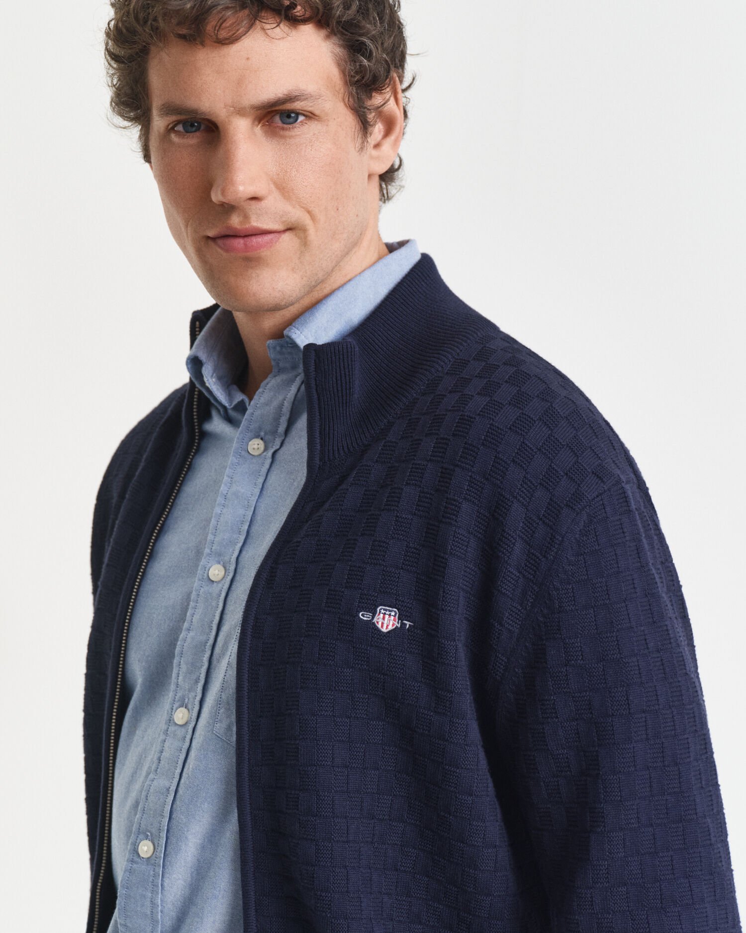 Camisola de malha com fecho de correr microtexturizada