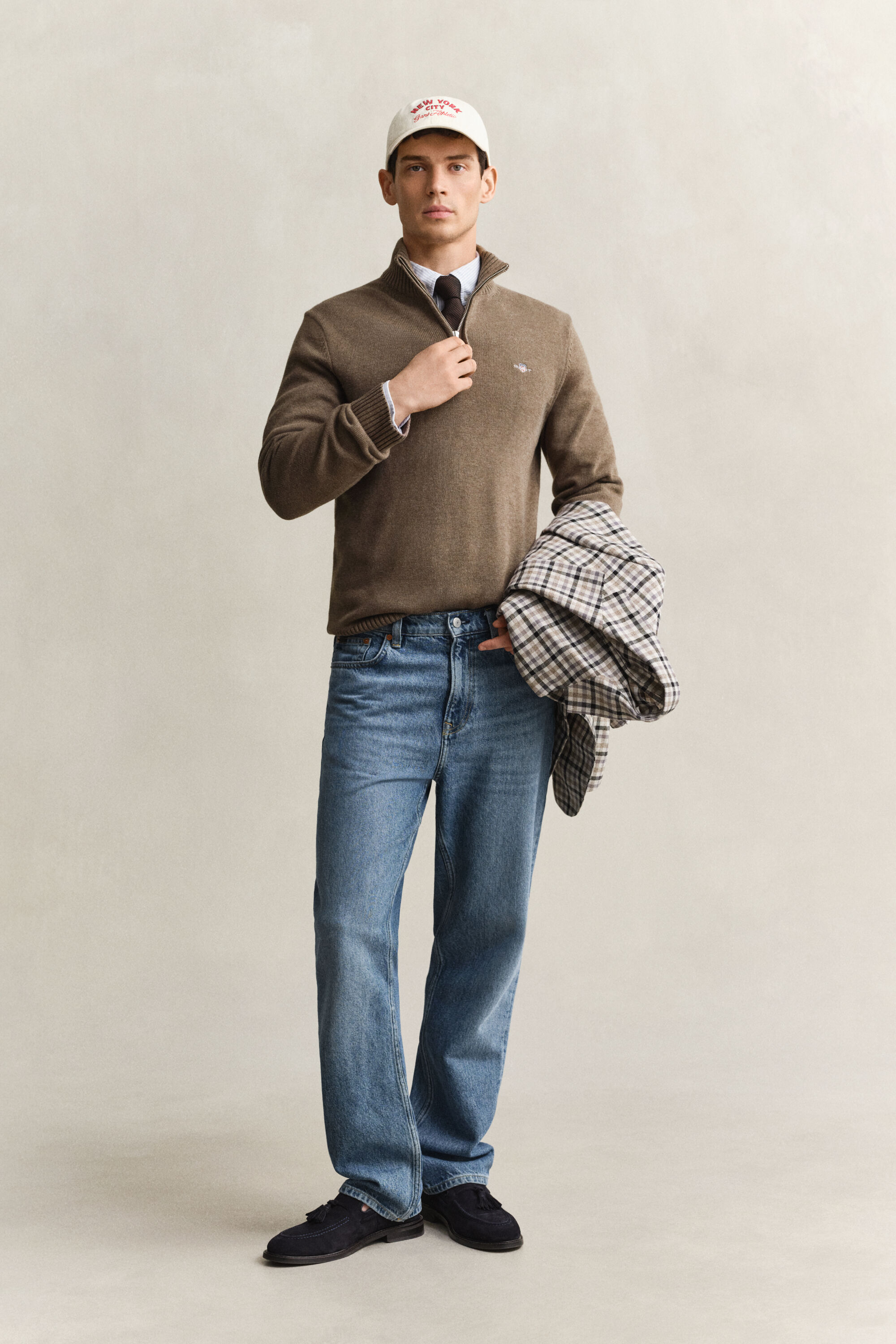 Camisola de malha em algodão com meio fecho Casual