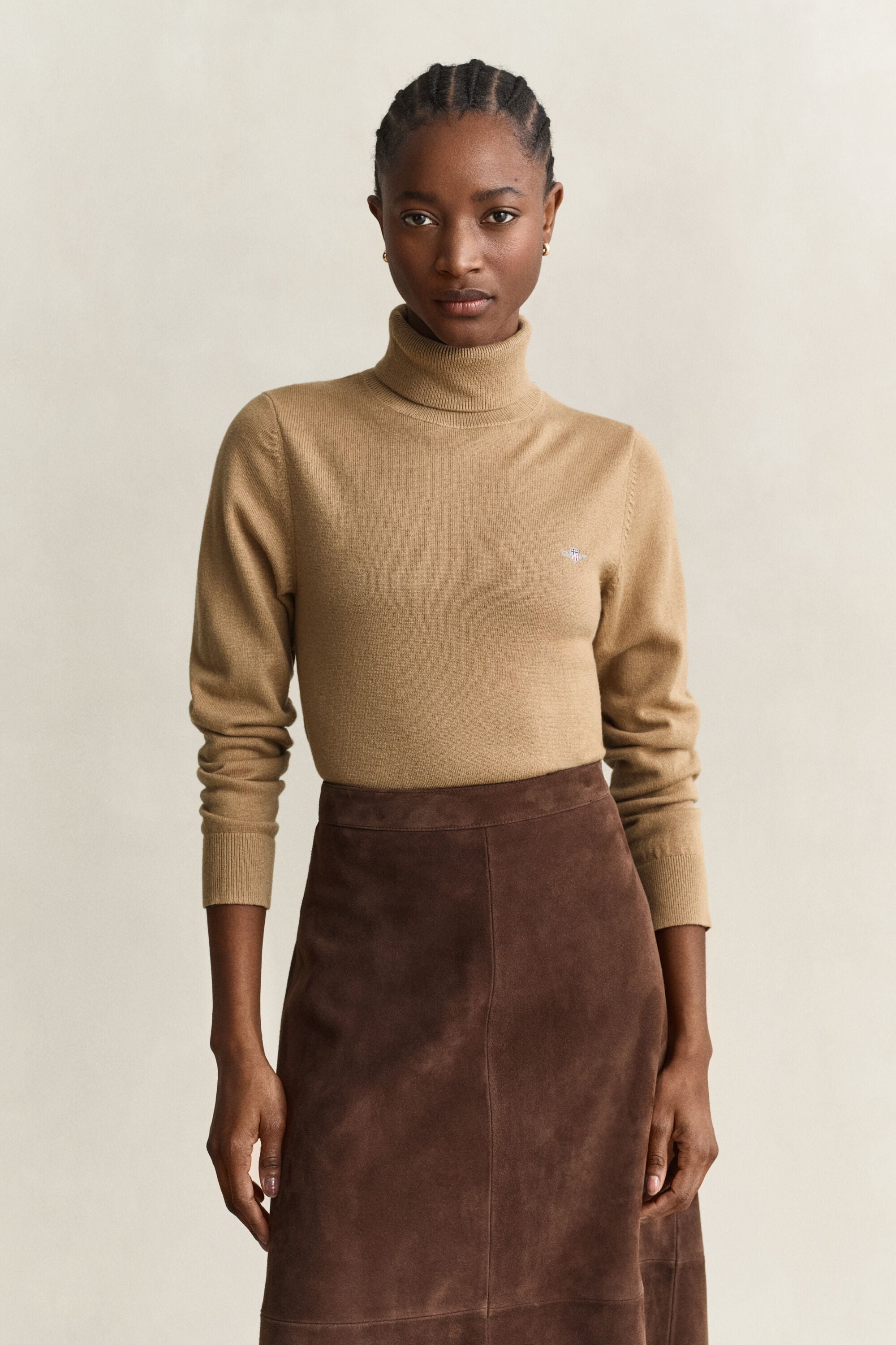 Camisola de malha de lã e algodão com gola alta