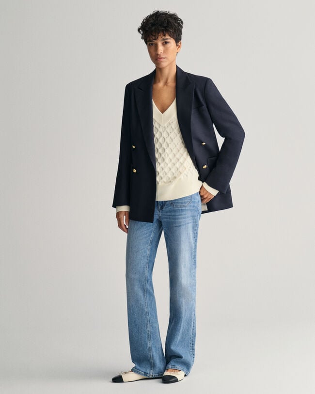 Sweatshirt com decote em V em malha texturizada