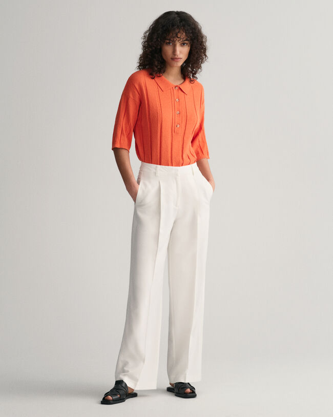 Pulover em malha canelada estilo polo Terry Cloth