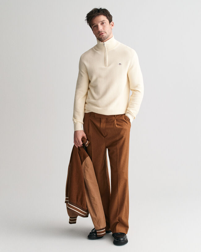 Camisola de malha com meio fecho em algodão Micro Textured