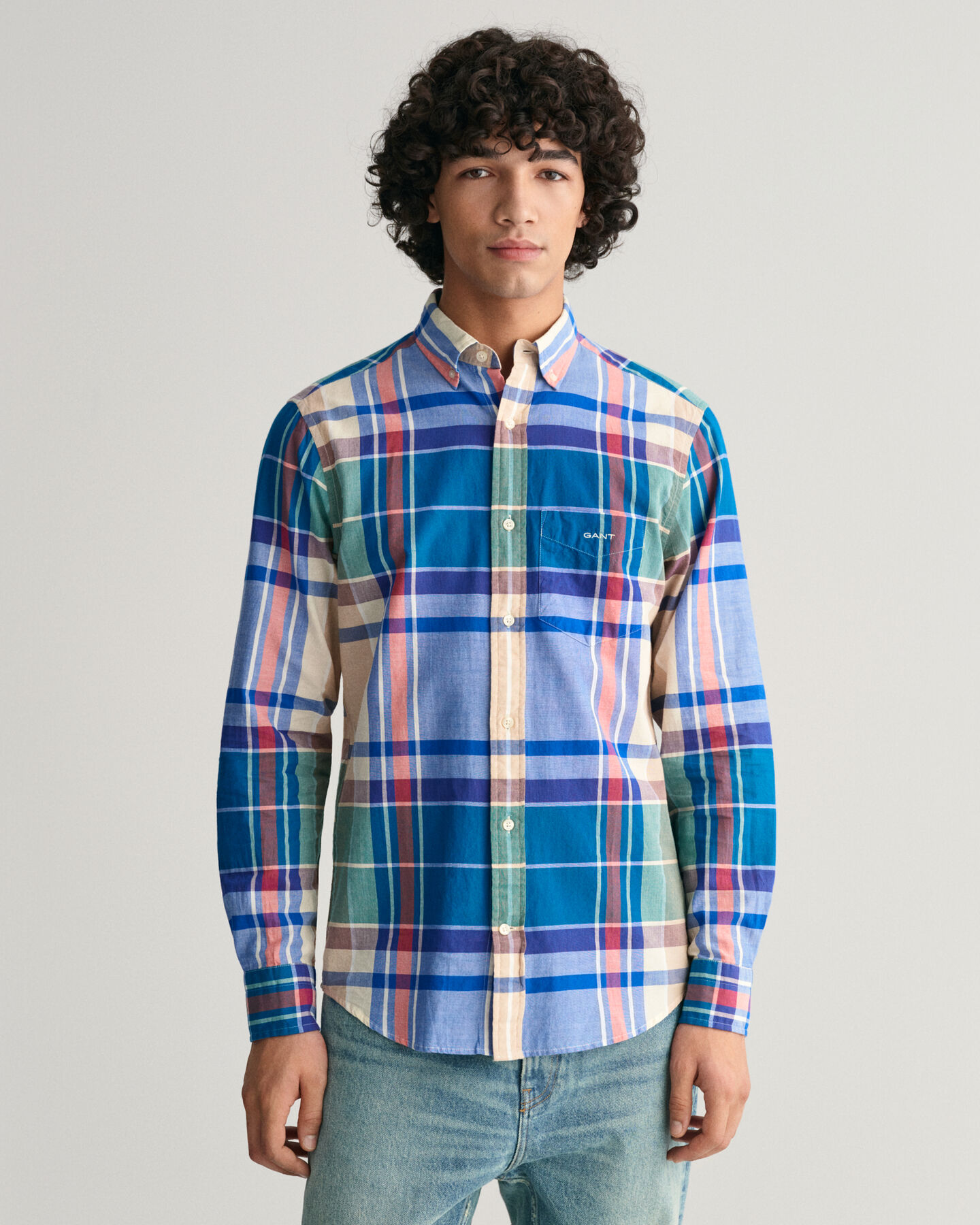 Camisa Madras &iacute;ndigo regular fit